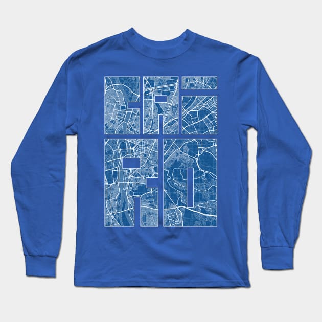 Cairo, Egypt City Map Typography - Blueprint Long Sleeve T-Shirt by deMAP Studio